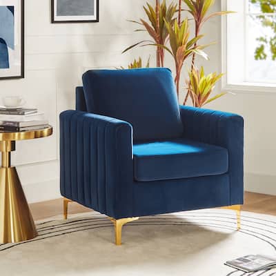 Ganymedes Modern Velvet Accent Chair with Removable Cushion and Golden Legs by HULALA HOME