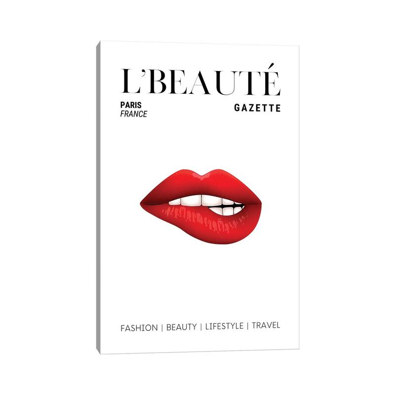 iCanvas "L'Beaute Beauty Magazine Cover With Red Lipstick On Bitten Lips" by Design Harvest Canvas Print