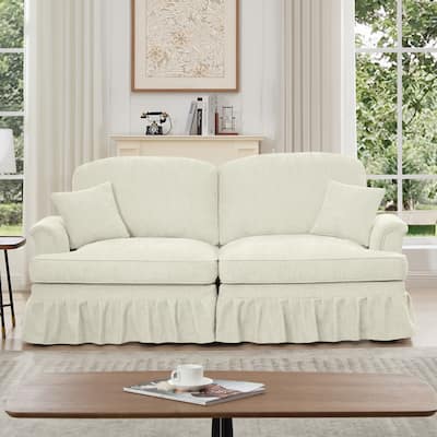 Mid-Century 2-Seat Sofa Couch with Flared Arms & Removable Ruffled Skirts, Retro Chenille Upholstered Loveseat for Living Room