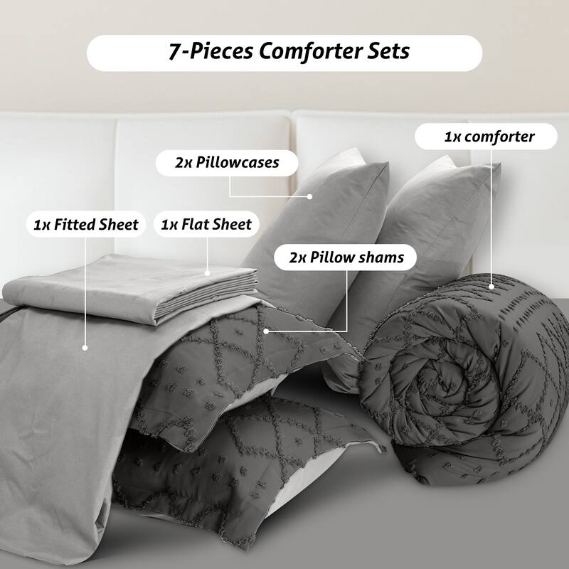 Set of 5/7 Pieces Brushed Comforter Set, Bed-in-a-Bag