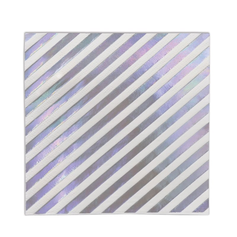 Pack of 12 White Purple Iridescent Striped 2 Ply Luncheon Napkins 7"