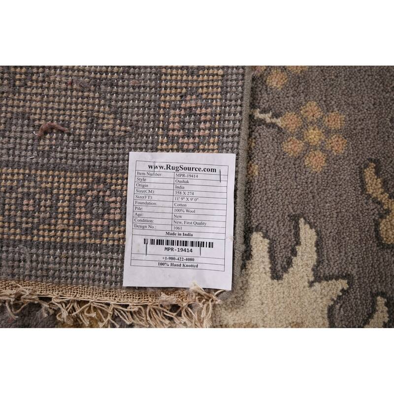 All-Over Grey Oushak Indian Area Rug Handmade Wool Carpet - 9'0"x 11'9"
