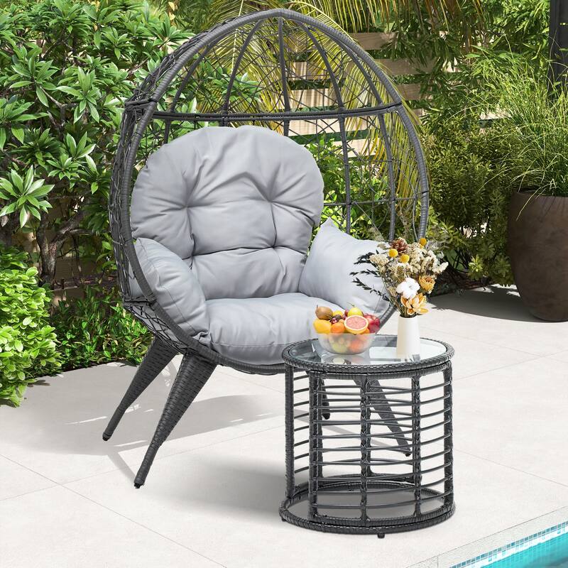 Egg Chair with Stand Outdoor Egg Lounge Chair with Cushion - Beige
