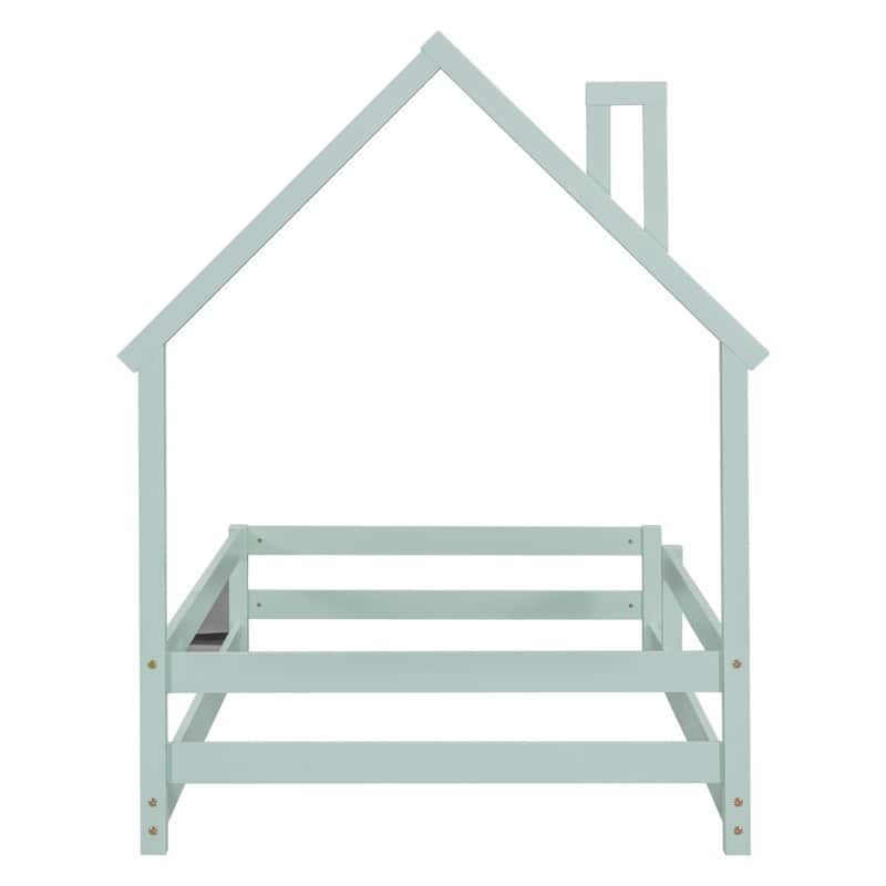 Twin Size Wood Bed Frame with House-shaped Headboard Floor bed with Fences