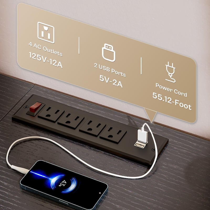 BOSSIN Fireplace TV Stand & Entertainment Center with LED Lights, 4 PU Leather Drawers, Open Shelves, and Built-in Power Outlets