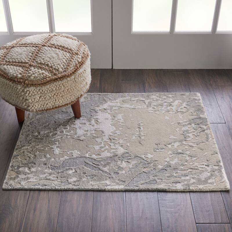 Nourison Silk Shadows Modern Abstract Beige Sheen Area Rug - 2'3" x 3' - Sand - Rectangle