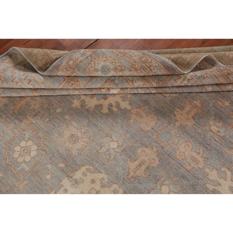 Hand Knotted Oriental 100% Wool Carpet Transitional All-Over Greys & Charcoal Oushak Area Rug - 14' 0'' X 10' 1''