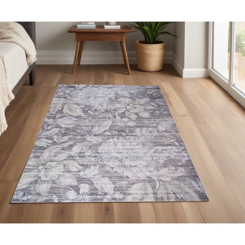 Qoqid Floral Traditional Stain Resistant Woven Durable Area Rug By HomeRoots - 70' X '47' X '0.4 - Gray and Ivory - Rectangle