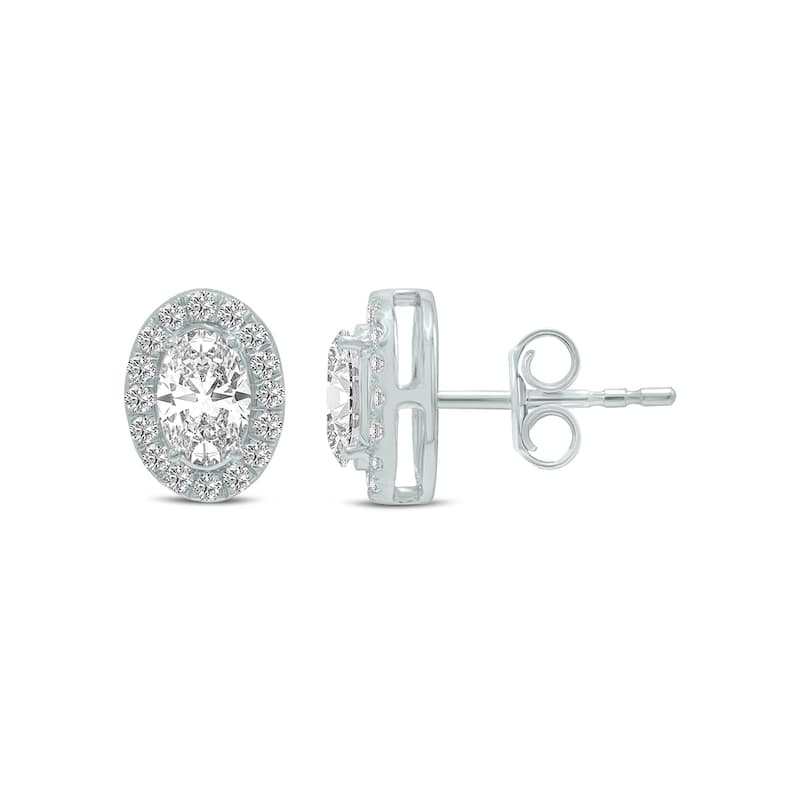 Marquee 1 Carat TW Oval Shape Lab Grown Diamond Halo Earrings in 14K White Gold