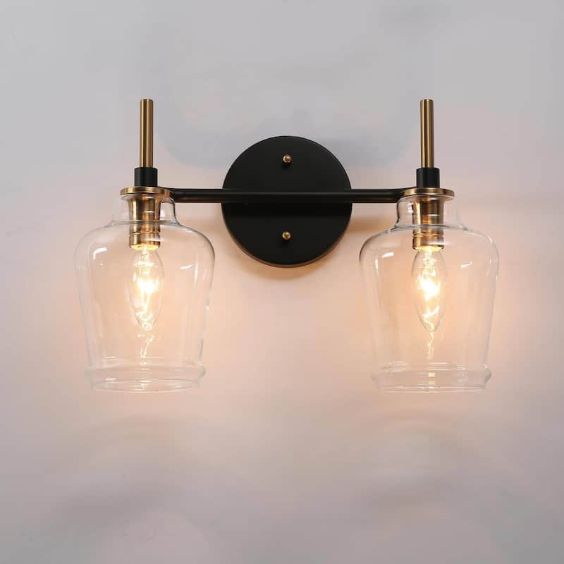 Modern 2/3/4-Light Black Gold Bathroom Vanity Lights Linear Glass Wall Sconces
