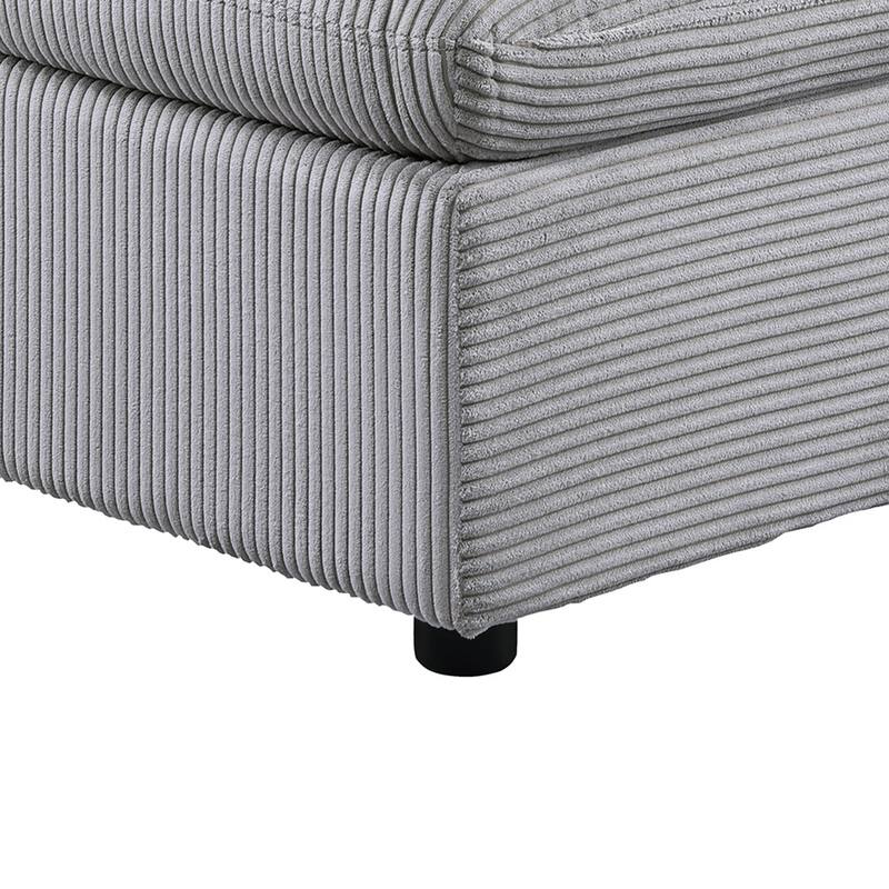 Light Gray Corduroy Upholstered Modular Piece with Low Legs