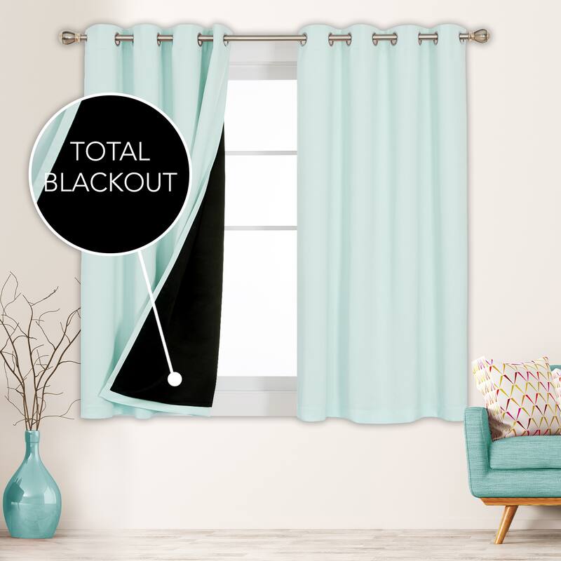 Deconovo 100 Percent Blackout with Liner Grommet Curtain (2 Panel) - W52 x L63 - Baby Blue