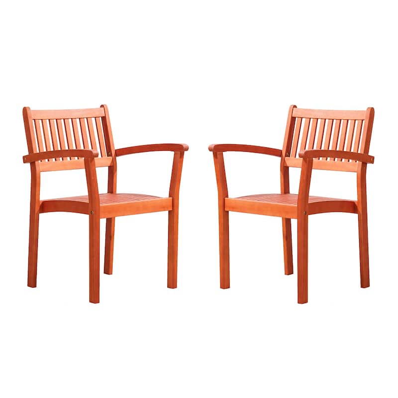 Hakan Wood Patio Curvy Legs Table and Stacking Chair Set - Only 2 chairs-Brown