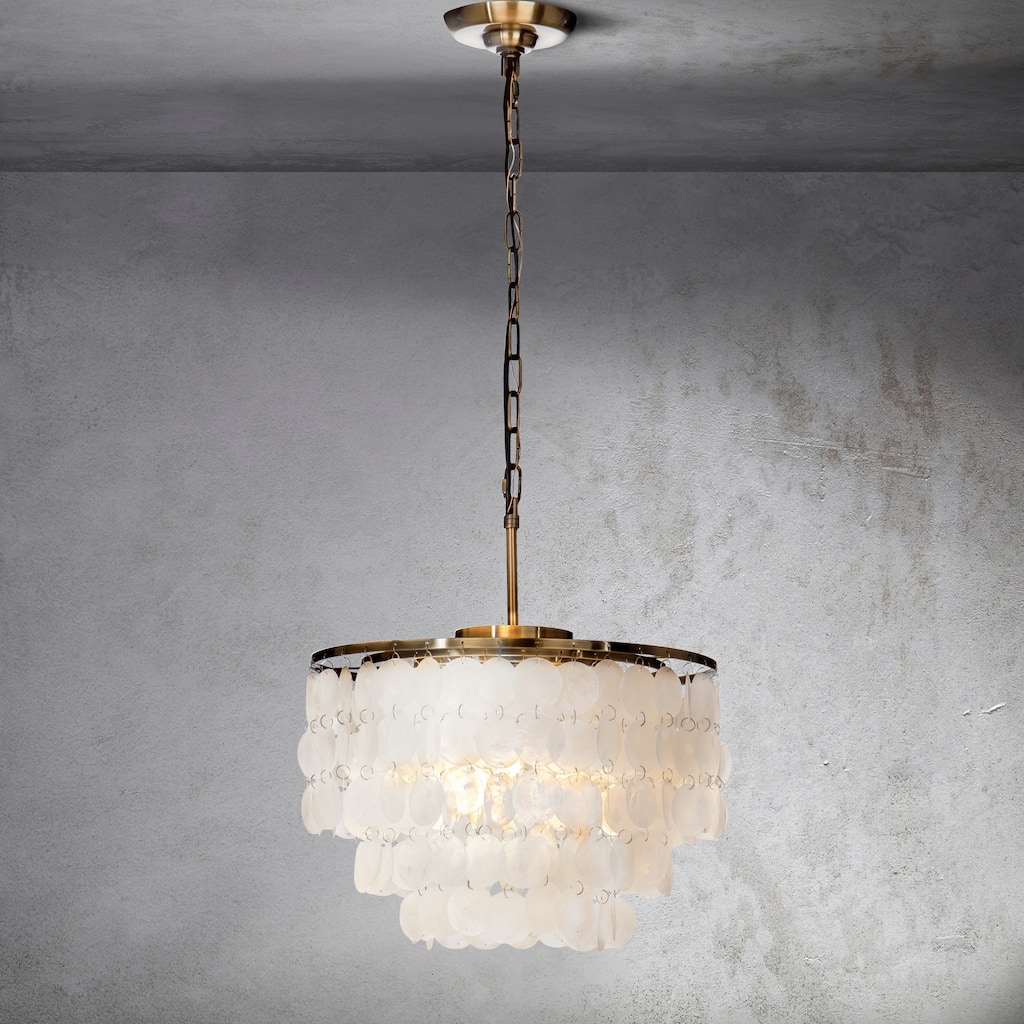 CraftHome 3-Lights Unique Coastal Antique Bronze Tiered Capiz Shell Chandelier - W18''