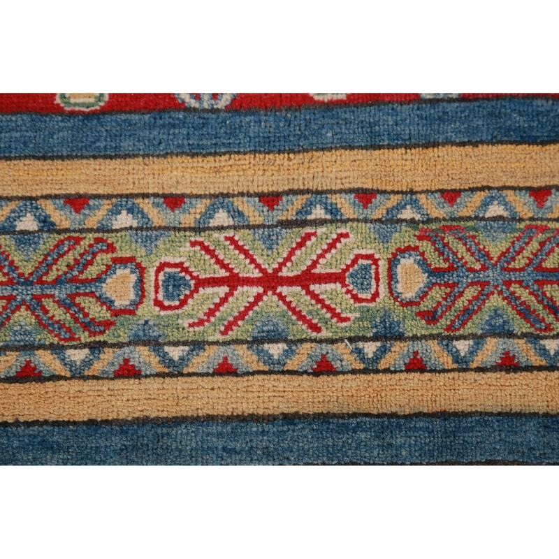Hand Knotted Oriental 100% Wool Carpet Traditional Geometric Multi-Colored Kazak Area Rug - 11' 9'' X 8' 3''