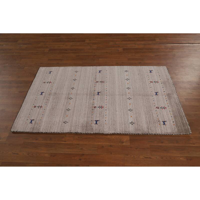 Hand Knotted Oriental 100% Wool Carpet Tribal Animal Pictorial Beige & Ivories Gabbeh Area Rug - 4' 11'' X 3' 0''