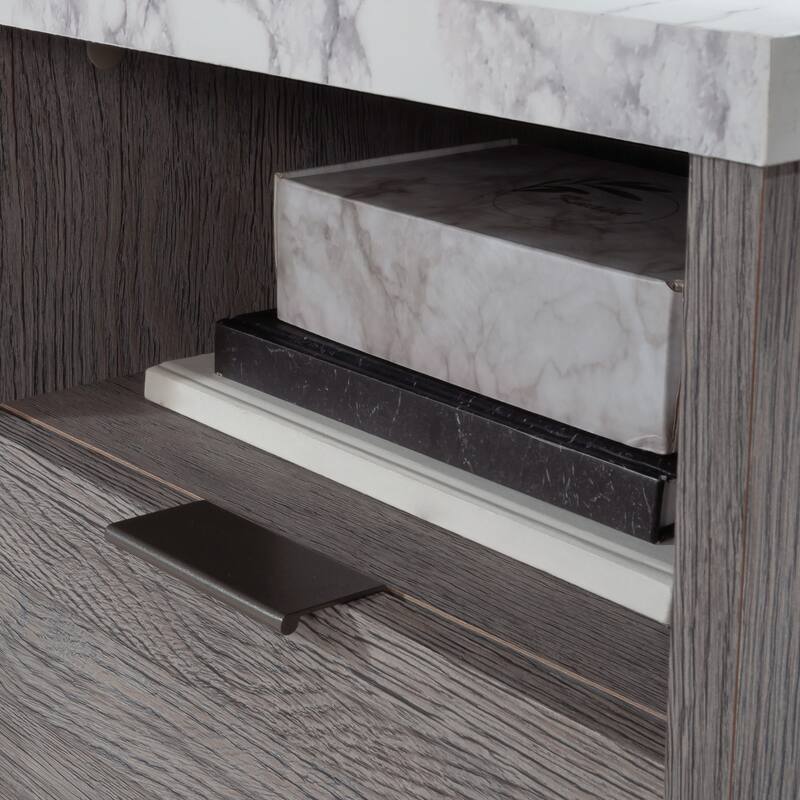 Gray 2-Drawer Compact Desk with Open Shelf and Cord Management for Small Spaces