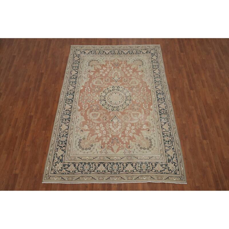 Hand Knotted Oriental 100% Wool Carpet Traditional Floral Oranges & Rust Kerman Area Rug - 9' 6'' X 6' 6''