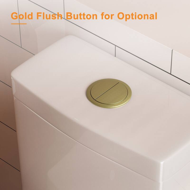 HOROW One Piece White Dual Flush Toilet 0.8/1.28 GPF Seat Included with Brushed Gold Actuator - N/A