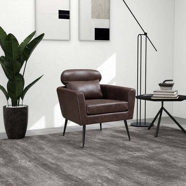slide 2 of 9, 29.5"W Bronzing Suede Upholstered Armchair with Throw Pillow, Soft Cushion and Black Metal Leg for Living Room, Bedroom Dark Brown