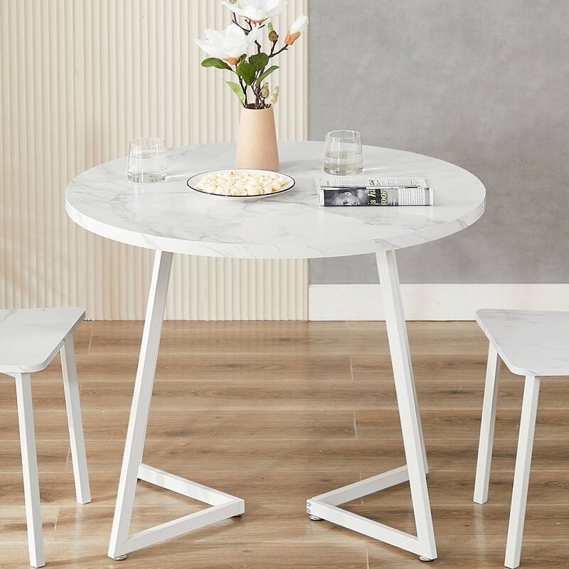Javlergo 31.5" Round Dining Table Modern Small Kitchen Table with Butterfly X-Base Compact MDF Top for 2-4 People Accent Table
