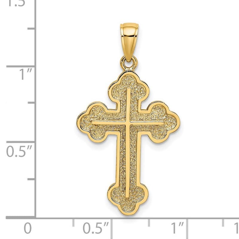 Curata 14k Yellow Gold Textured Budded Cross Necklace 18mm x 26mm