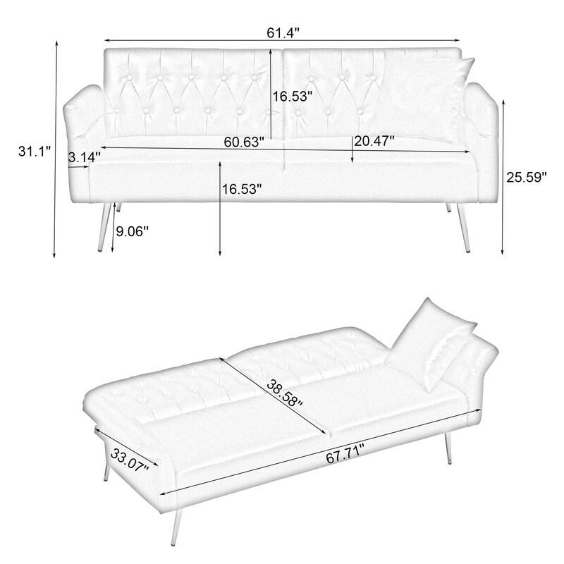 61.4" Faux Leather Split Upholstered Sofa Bed
