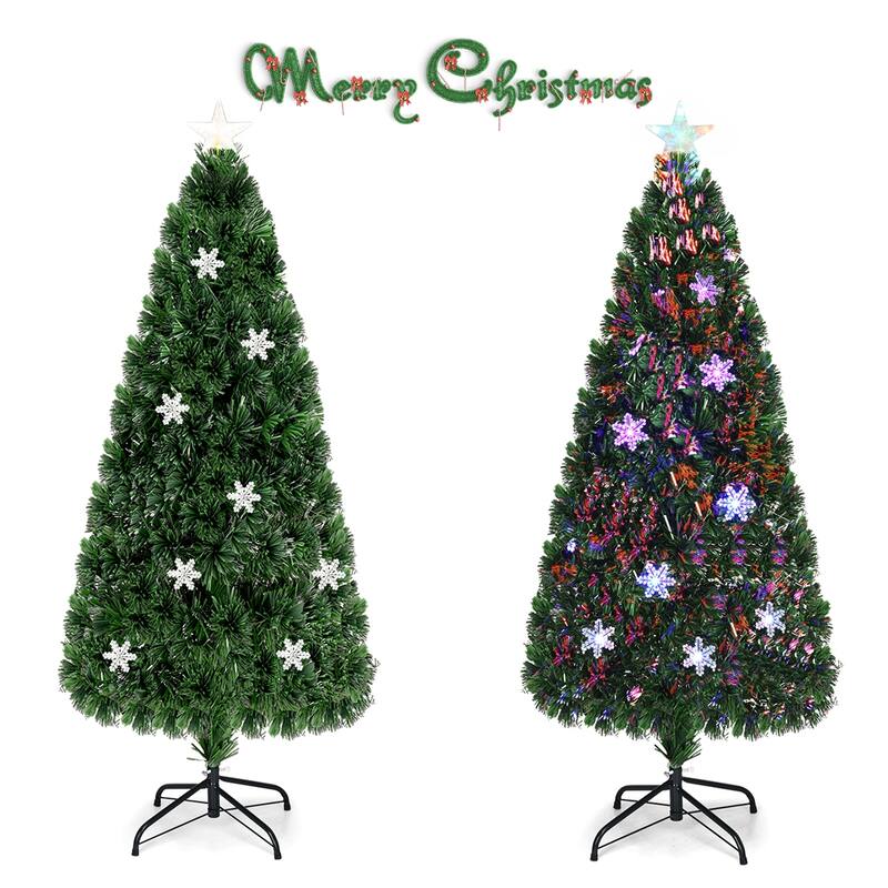 Gymax Fiber Optic 6' PVC Artificial Christmas Tree LED Lights Metal - See Details