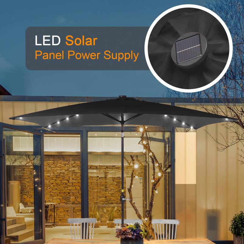 LIVOOSUN 10x6.5ft Steel Solar-Powered LED Patio Umbrella,w/Crank Tilt