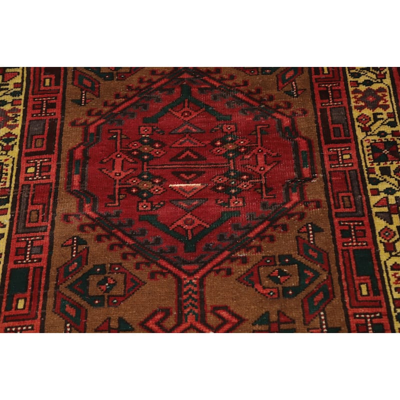 Hand Knotted Oriental 100% Wool Carpet Traditional Tribal Brown Ardebil Runner Rug - 10' 5'' X 3' 4''