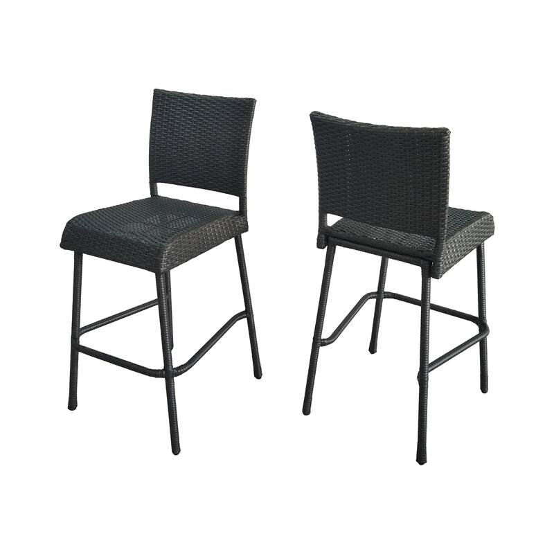 Roomfitters Outdoor PE Rattan Bar Stool Set of 2, 29'' Armless Counter Chairs with Backrest and Footrest