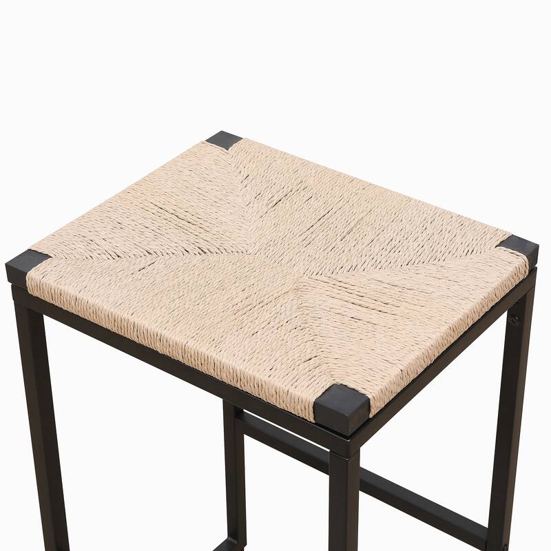 Set of 2 Backless Bar Stools, Paper Rope Backless/Water Hyacinth Backless