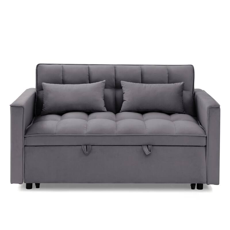 Antique Gray Convertible Sofa Bed with USB Port, Folding Loveseat Sleeper Sofa Couch with Adjustable Backrest