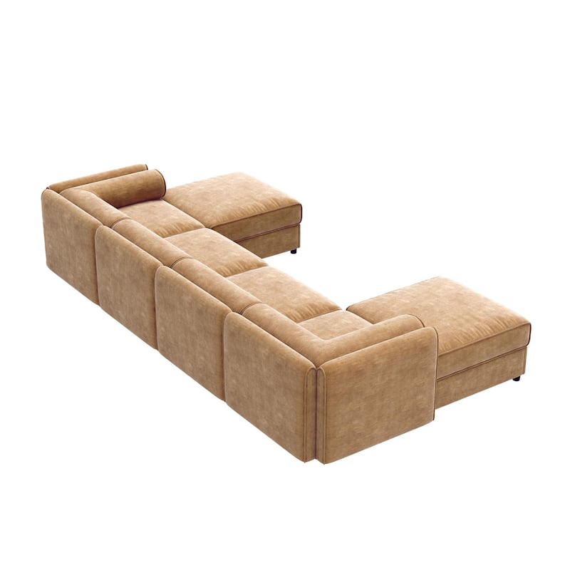GDFStudio - Thalassius Chenille 4-Seater Sofa With Twin Ottoman