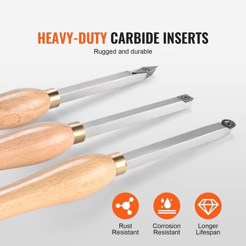 Wood Lathe Chisel Set, 3 PCS Woodworking Turning Tools, Includes Square, Round, Diamond Carbide Blades - 3 PCS