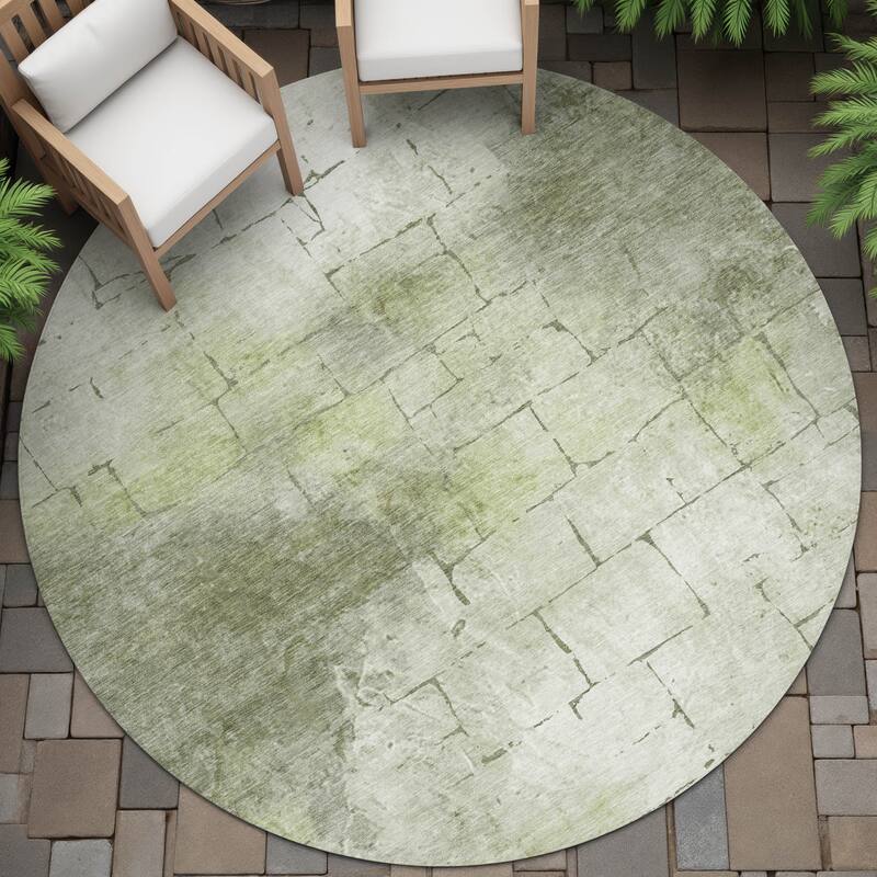 Machine Washable Indoor/Outdoor Vintage Bricks Chantille Rug - Aloe - 8' x 8'