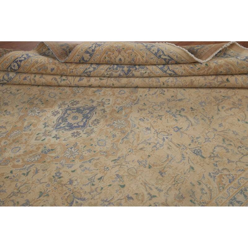 Hand Knotted Oriental 100% Wool Carpet Traditional Floral Peach Mashad Area Rug - 12' 7'' X 9' 4''