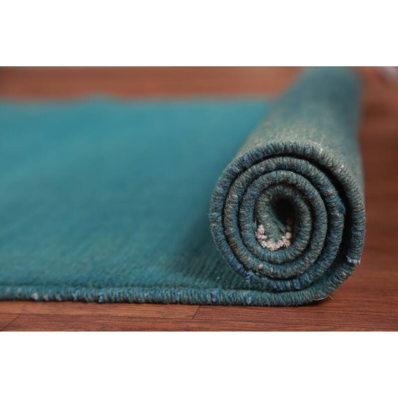 Turquoise Blue Gabbeh Accent Modern Rug Hand-Knotted Wool Carpet - 3'6" x 4'11"
