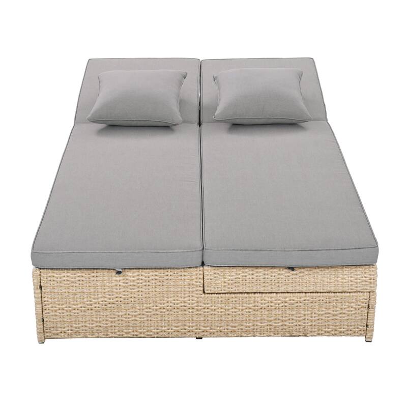 Outdoor Double Sunbed with Adjustable Backrest and Seat Bed Bath & Beyond 37570757