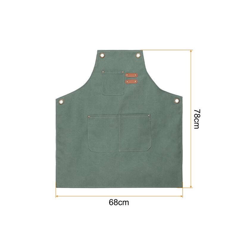Canvas Chef Aprons 75x68cm Cross Back Cooking Apron 3 Pockets - Light Green
