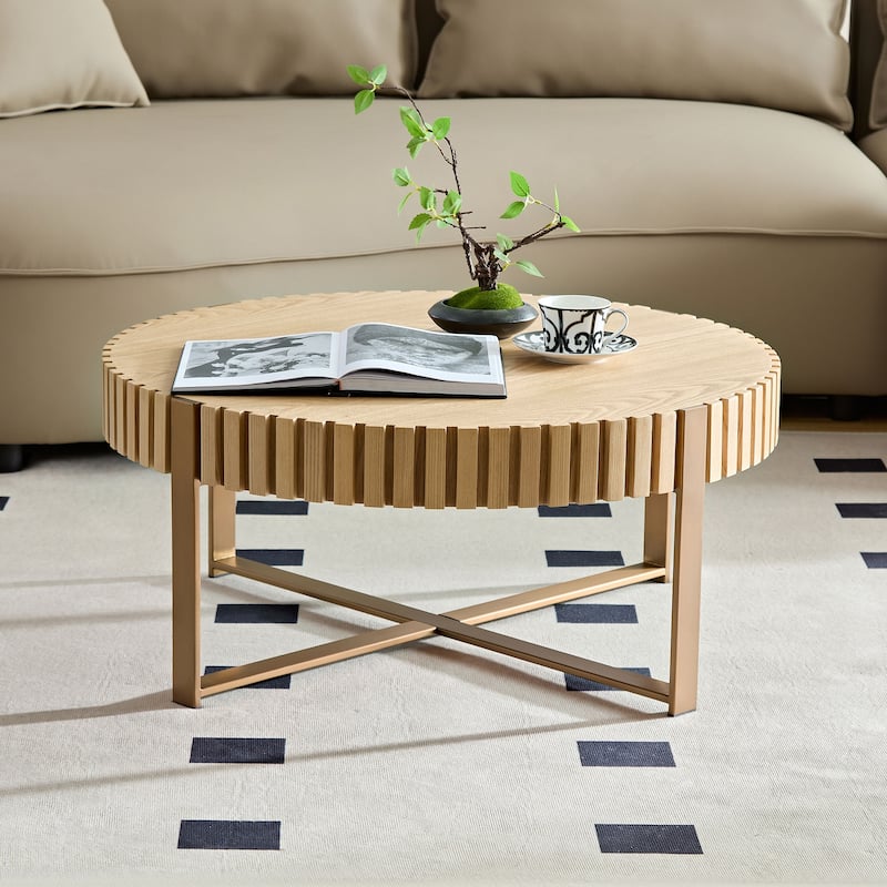 Round Coffee Table for Living Room - Natural Ash