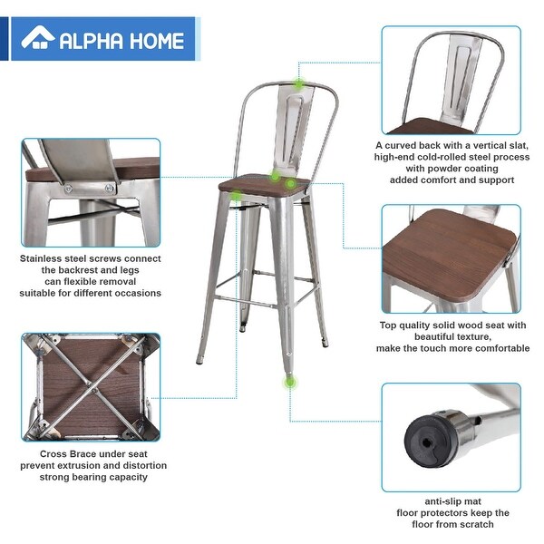 ALPHA-HOME-30%27%27-High-Back-Bar-Stools-with-Wood-Seat%2CVintage-Metal-Dining-Chairs-Stackable-Industrial-Counter-Stool