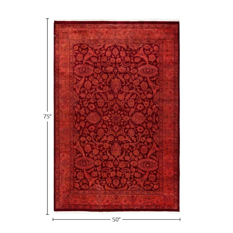 Fine Vibrance, One-of-a-Kind Hand-Knotted Area Rug - Red, 4' 2" x 6' 3" - 4' 2" x 6' 3"