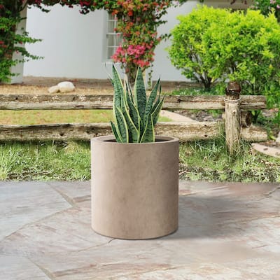 Plantara 13" D Concrete Outdoor planter,Lightweight Flower pot,Modern Round Plant pot for Garden,with Drainage Hole