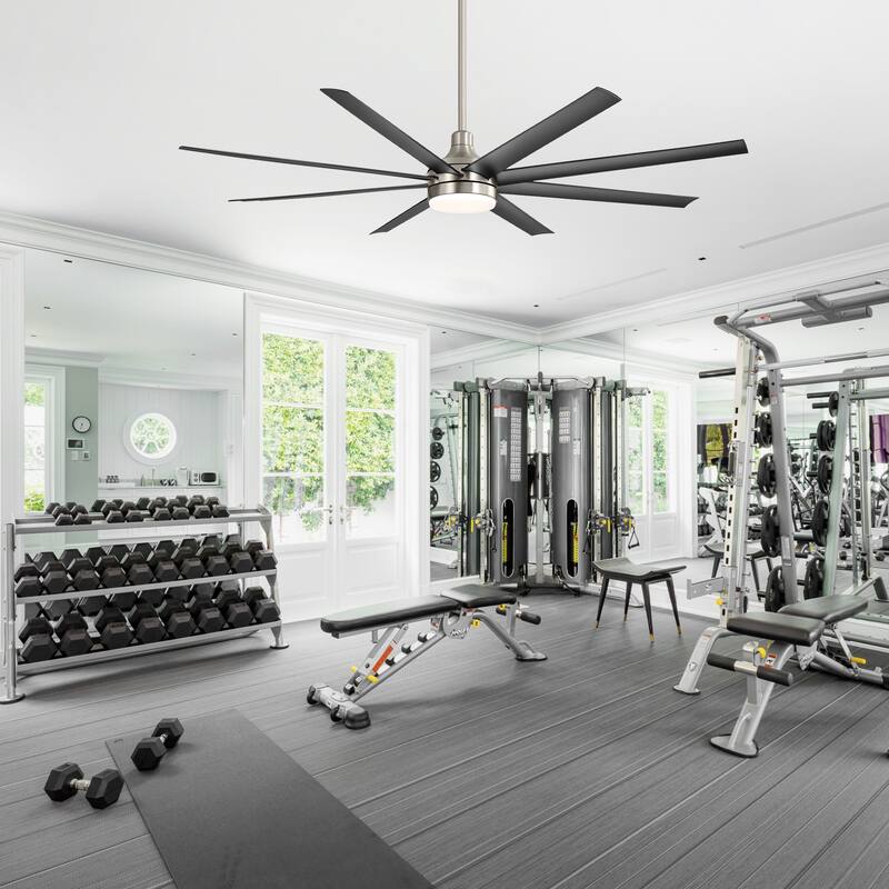 72 Inch Large LED Ceiling Fan with Light Remote(8-Blade) - SatinNickel