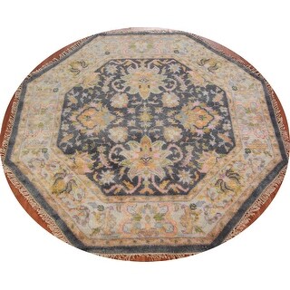 Octagon Blue Oushak Oriental Area Rug Handmade Wool Carpet - 5'11