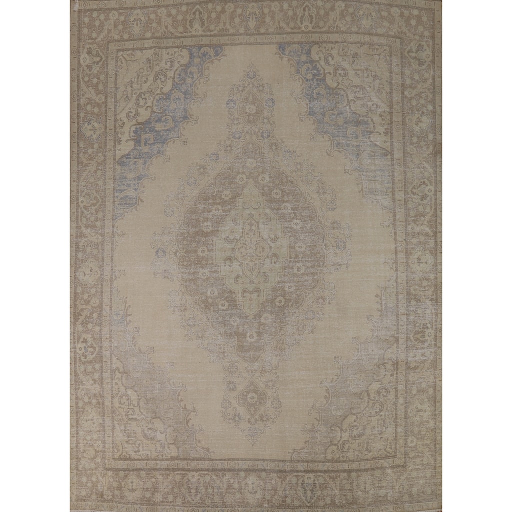 Muted Color Medallion Tabriz Persian Vintage Rug Handmade Wool Carpet - 10'1"x 12'6"