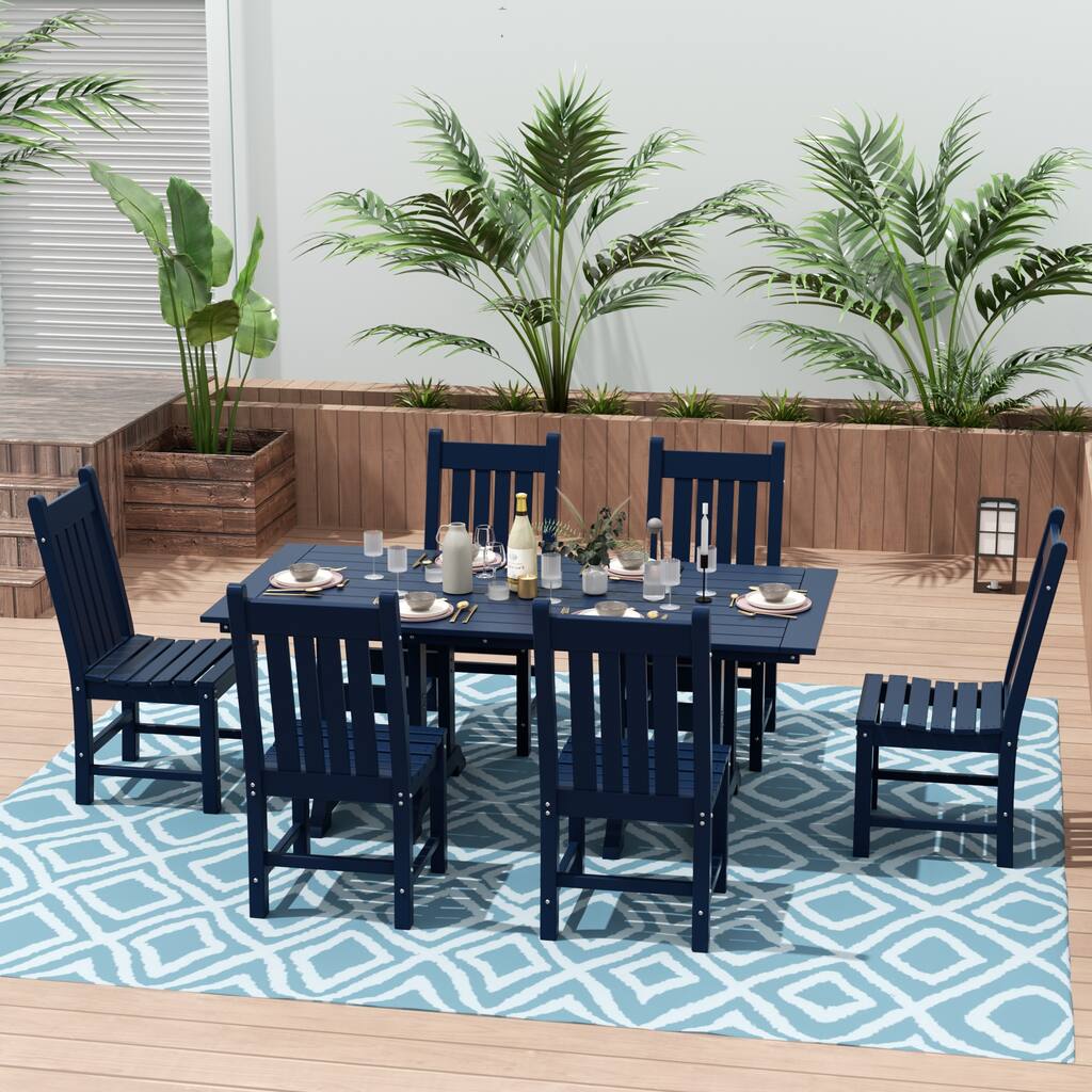 Laguna Hdpe All Weather Outdoor Patio Dining Set with Rectangular Table, Armless Dining Chairs (7-Piece Set)