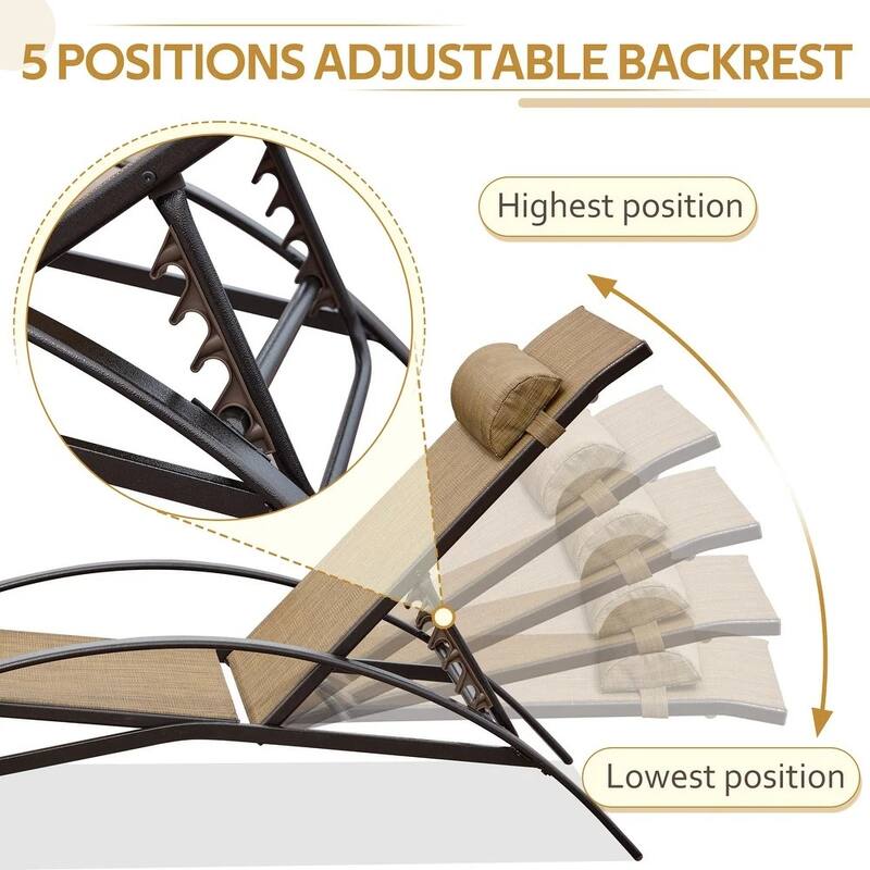 EROMMY 3-Pcs Adjustable Patio Recliner Chair, Includes two Recliners and a Table, Brown - 59.8'' * 22.8''