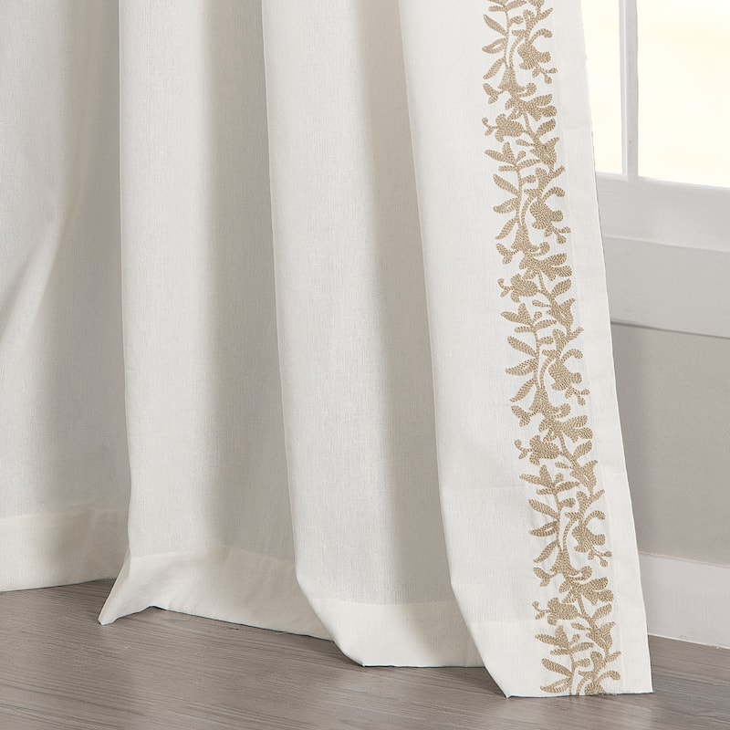Lush Decor Luxury Modern Flower Linen Like Embroidery Border Window Curtain Panel Single